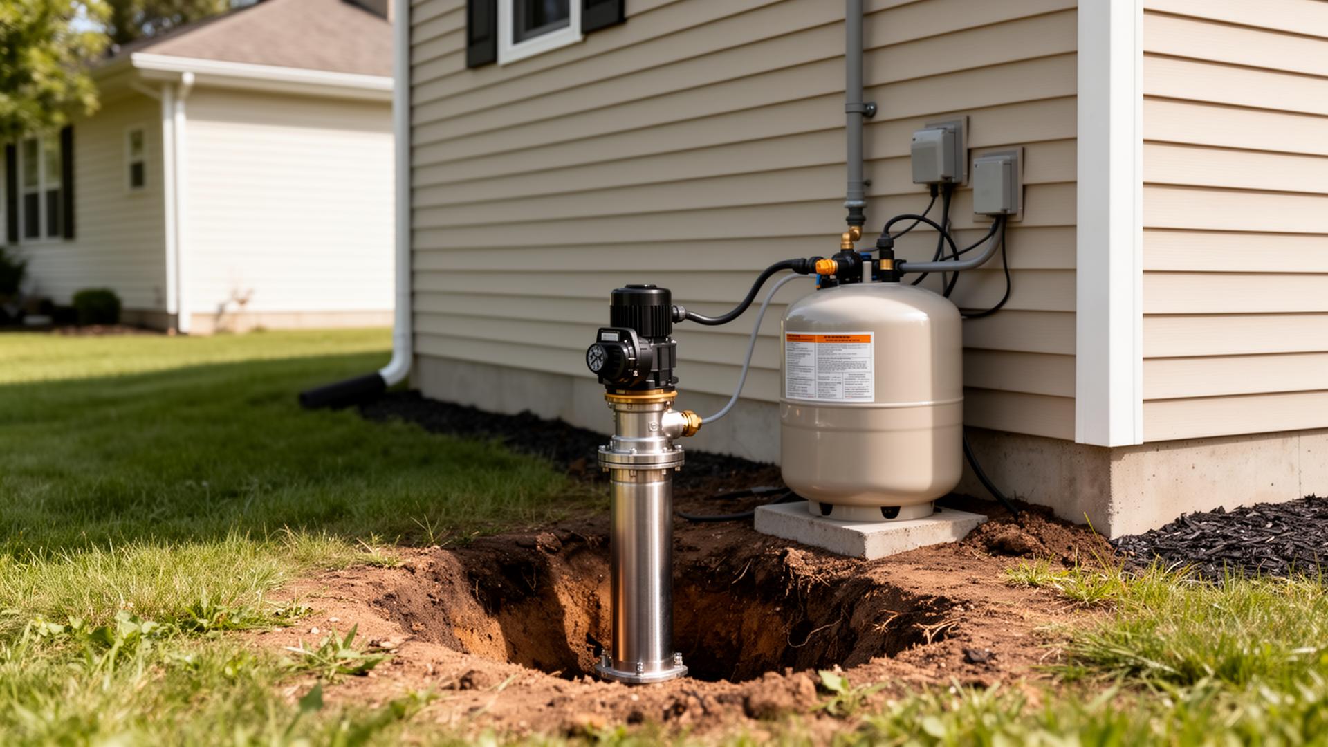 Residential well pump and pressure tank at a Piedmont NC home